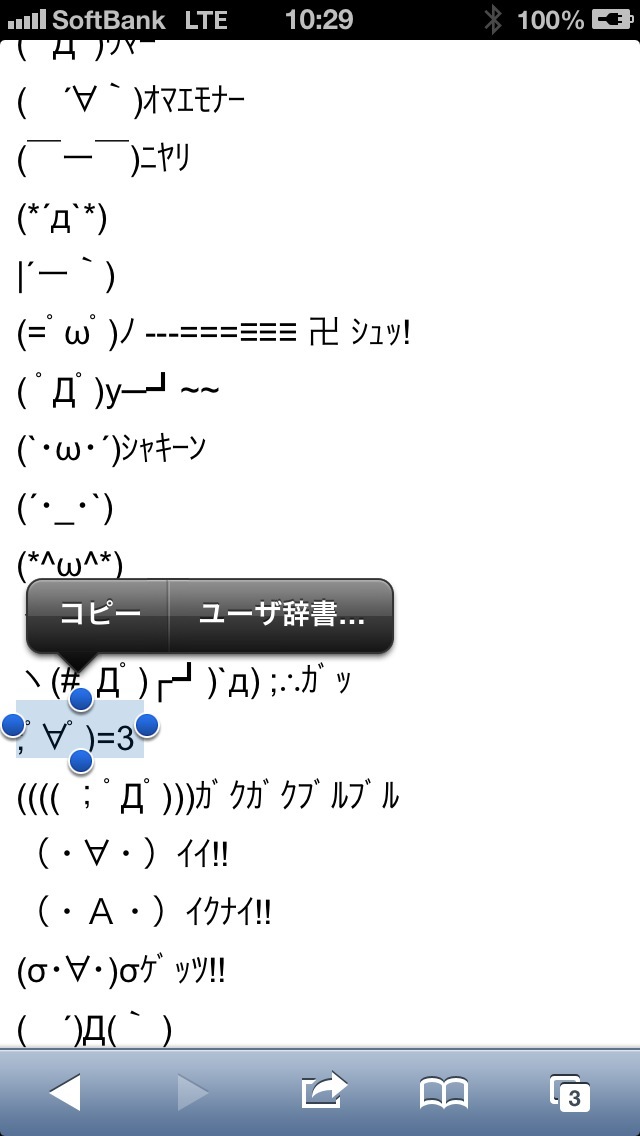 iPhoneのSafariで文字を選択。