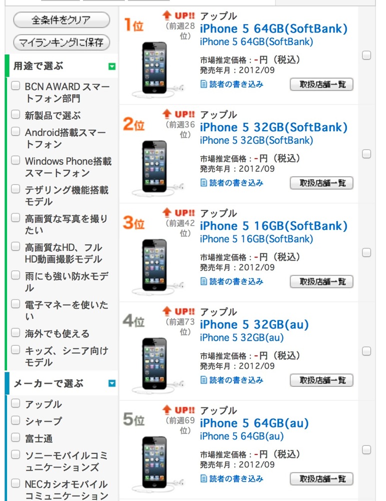 Bcr softbank iphone 5 rank