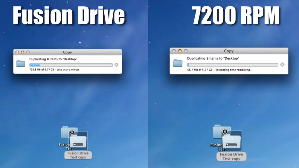 Fusion driveはファイルのコピー速度も10倍近くHDDより速い