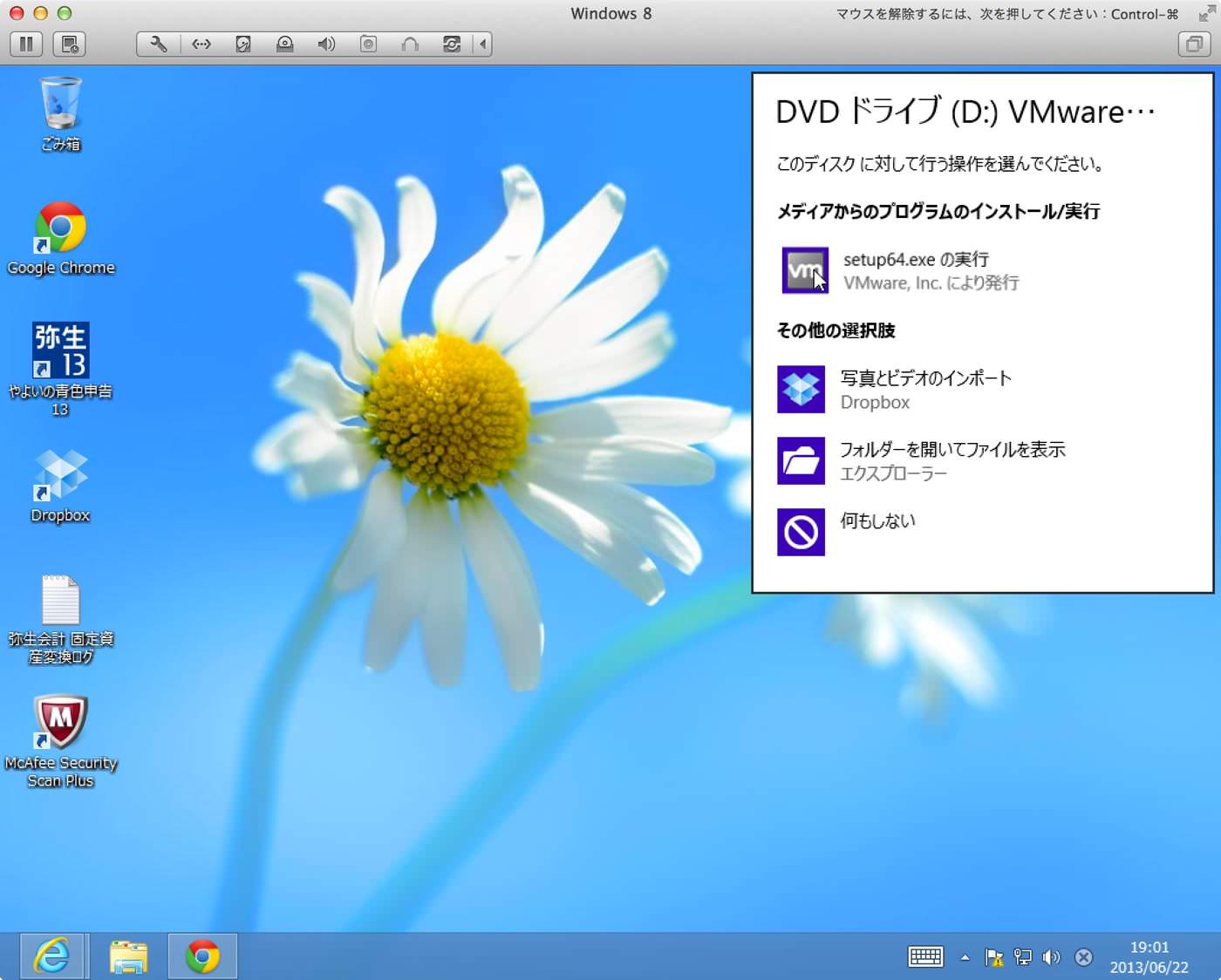 DVDドライブ（D:）VMware…ダイアログ