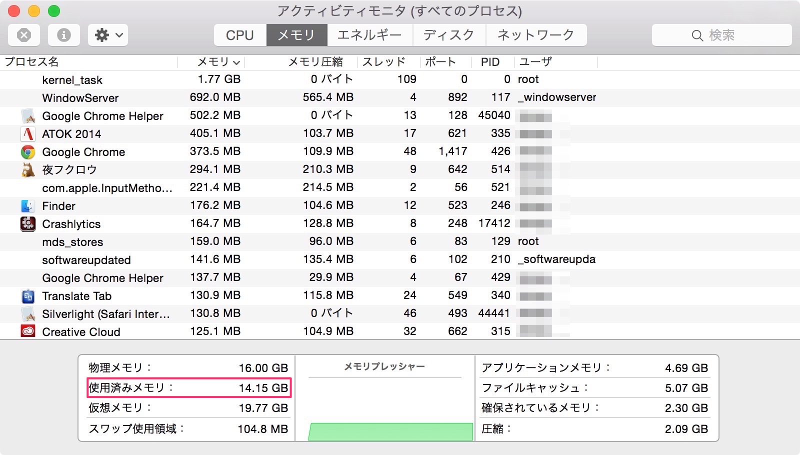 Free Manでメモリ解放を行う前のMac