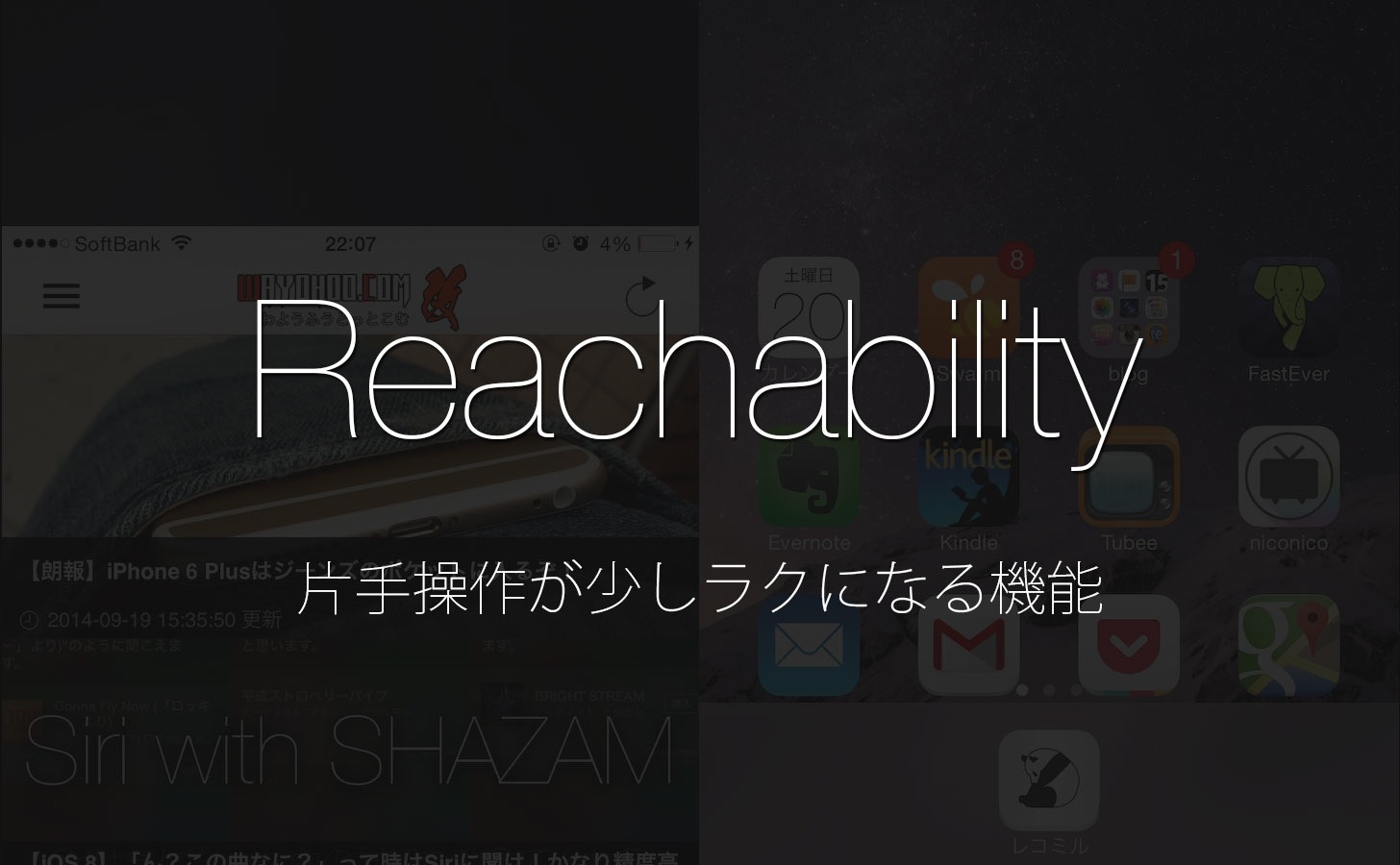 iPhone 6 / 6 Plusの片手操作が少しラクになるReachability
