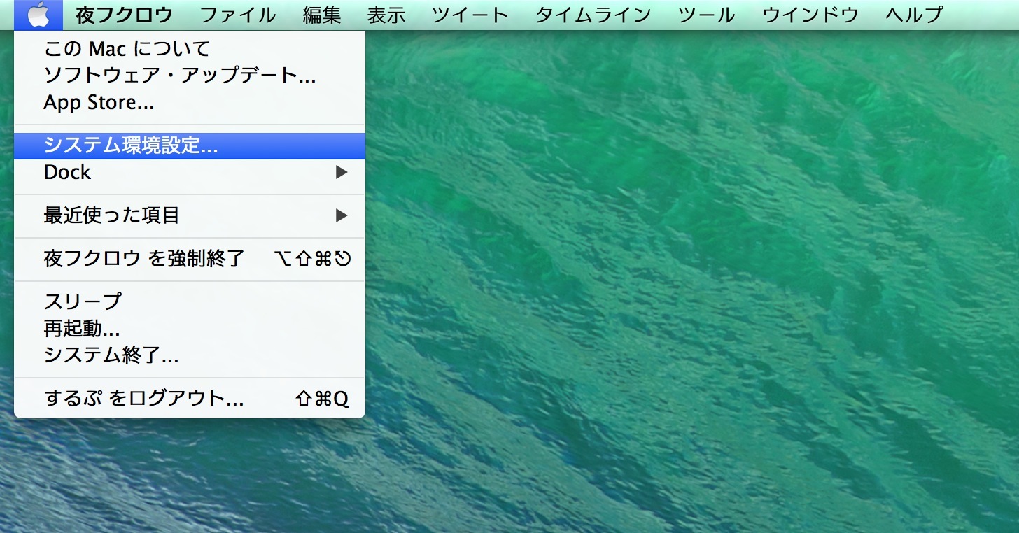 メニューバーのシステム環境設定をクリックします