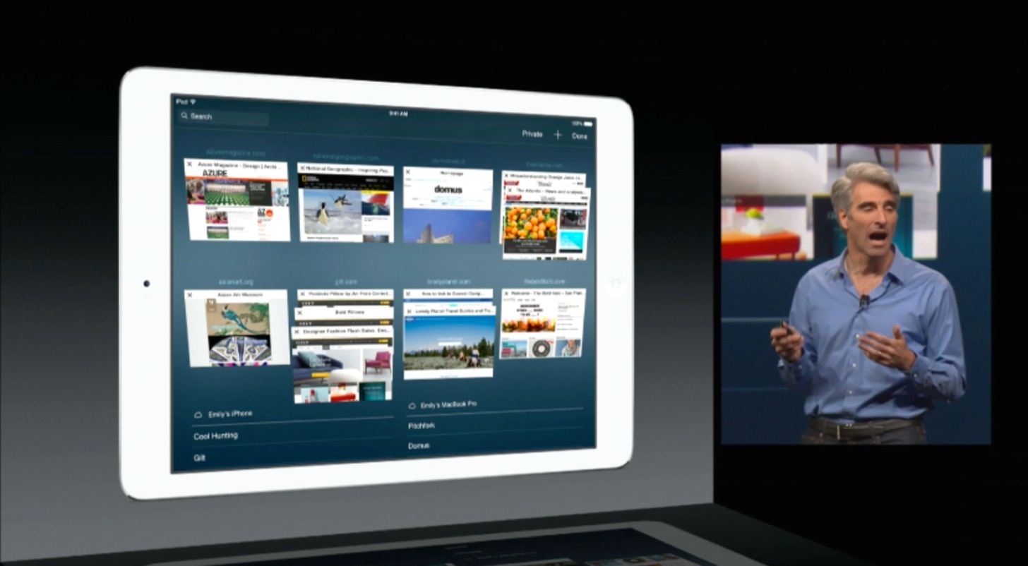 iOS8のiPadのSafariのタブ画面はよりゴージャスに。