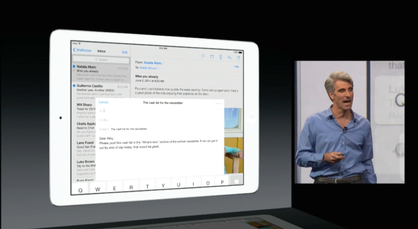 Ios8のメールは下フリックでメールを中断できる。