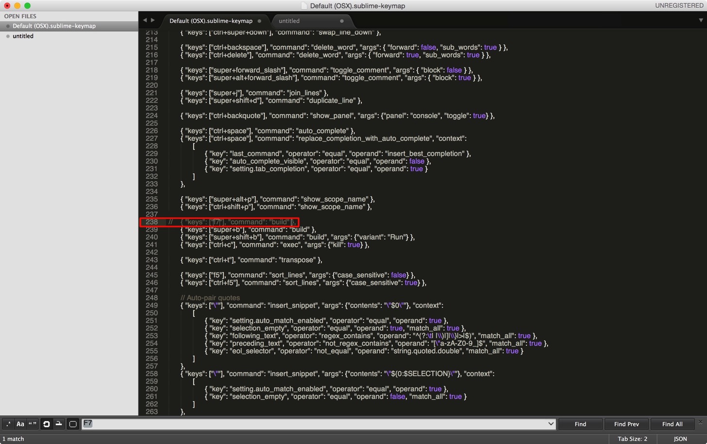 Sublime text 3 keybinding change f7 5