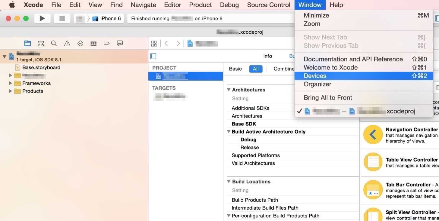 Xcode 6.1 - Window - Devices