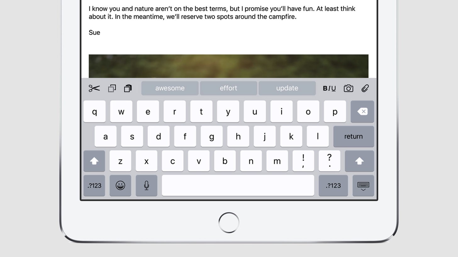 iOS9のiPadはキーボードに切り取り、コピーボタンが追加されます。