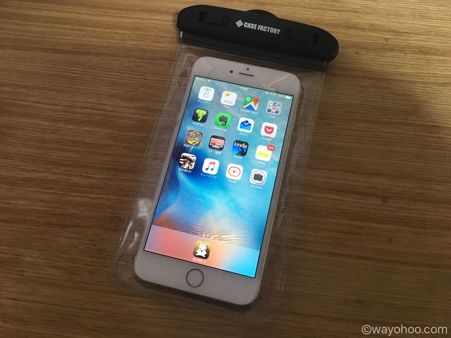 iPhone 6 Plusが入ったCASE FACTORY 防水ケース AQUA MARINA