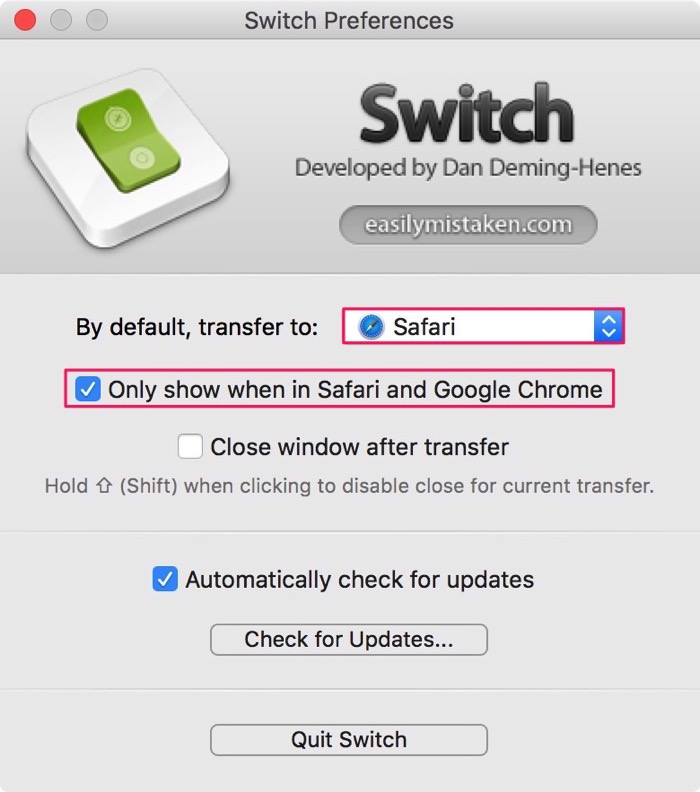 SwitchのPreferencesの設定例。