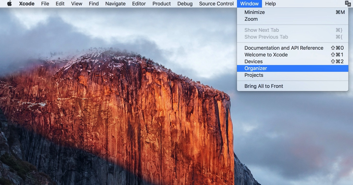 Xcode - Window - Organizer