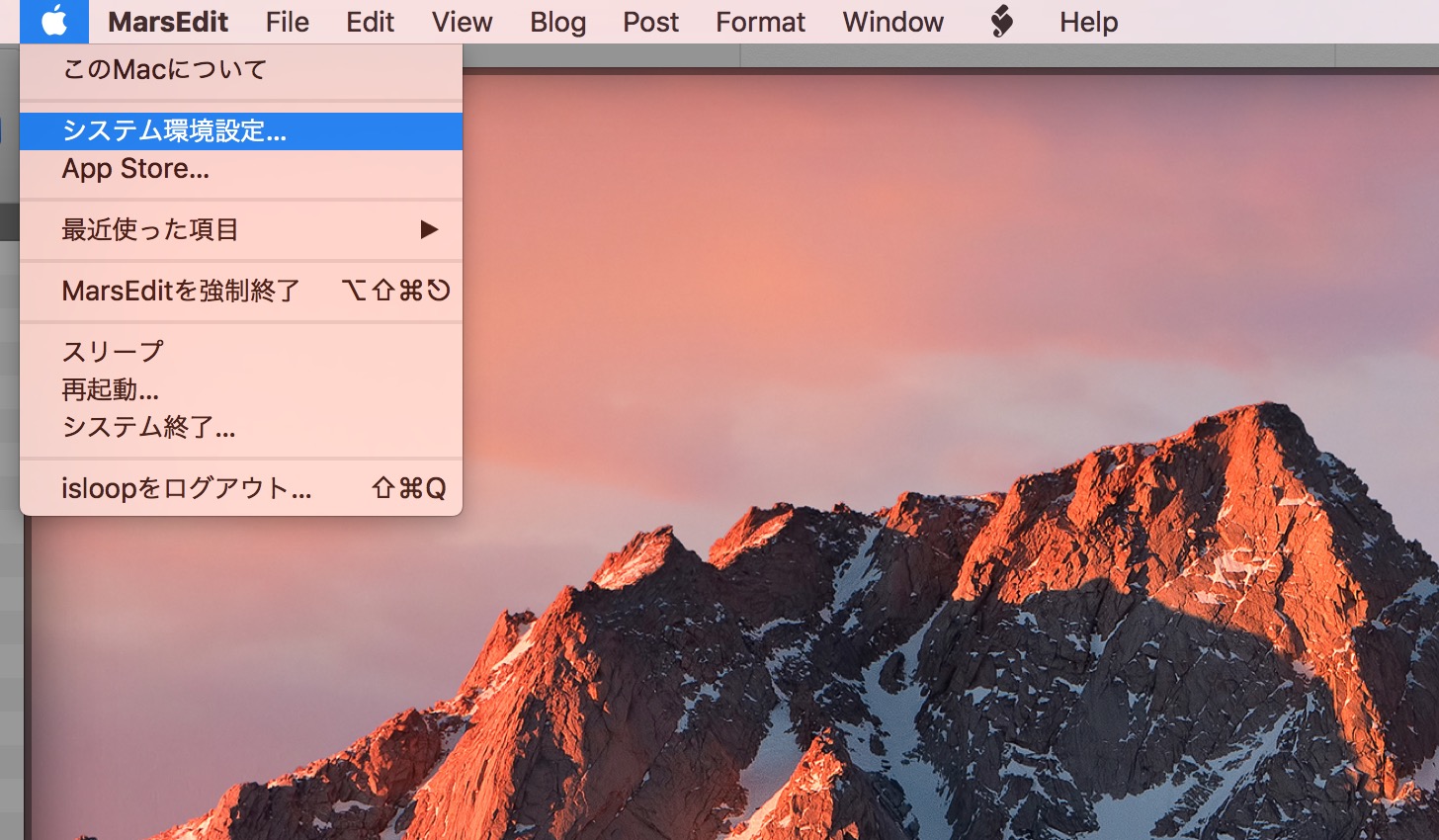 システム環境設定をクリック