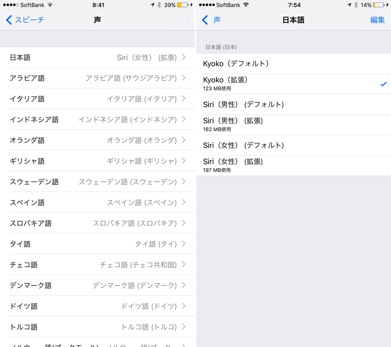 画面を読み上げてくれる声の種類。