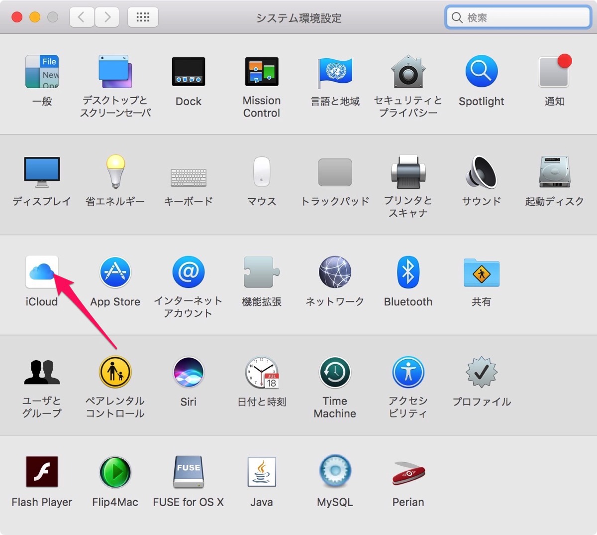 iCloudをクリックします。