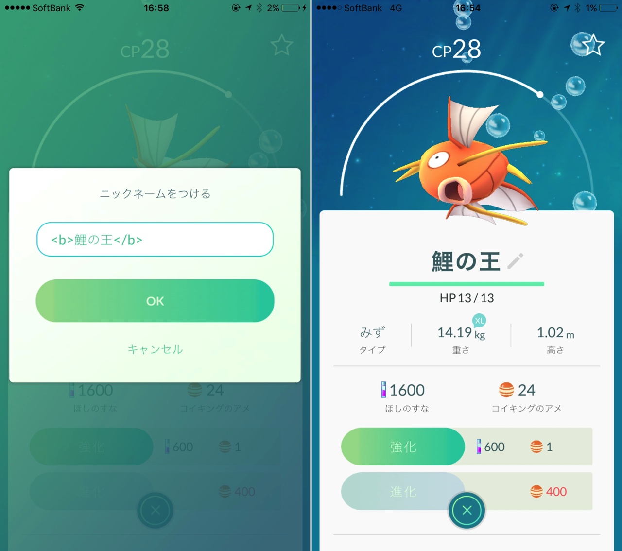 ポケモンGOのニックネームを太文字に。