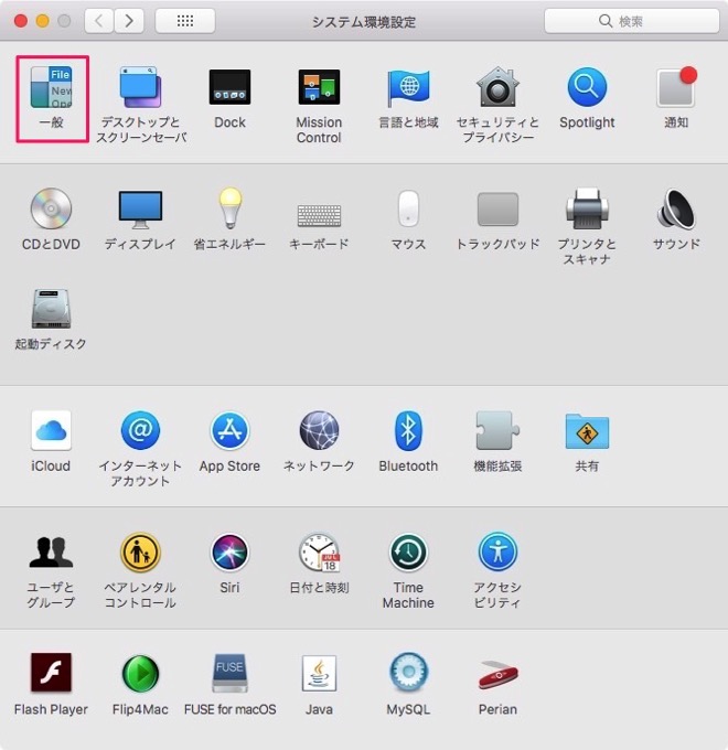システム環境設定の一般をクリック