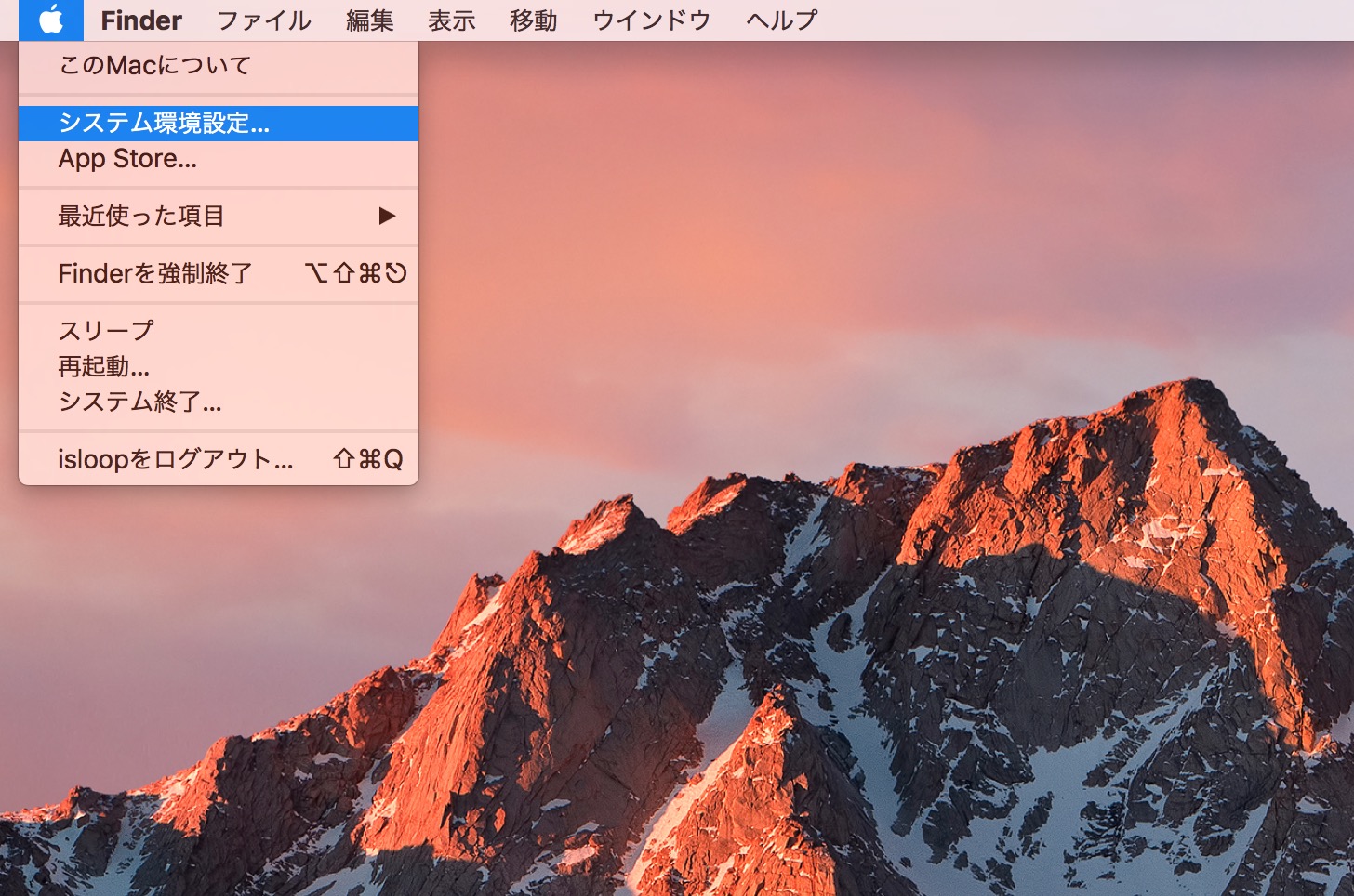 システム環境設定をクリック。