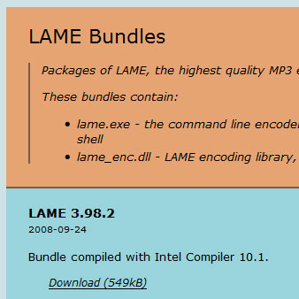 Lameをダウンロード。