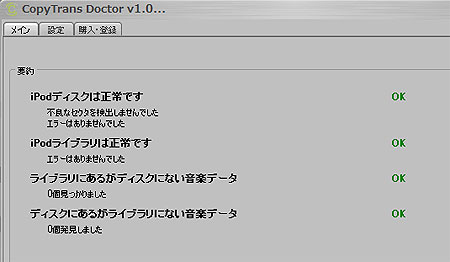 CopyTransDoctorの診断結果。