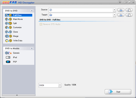 DVDFab HD Decrypter:起動画面。
