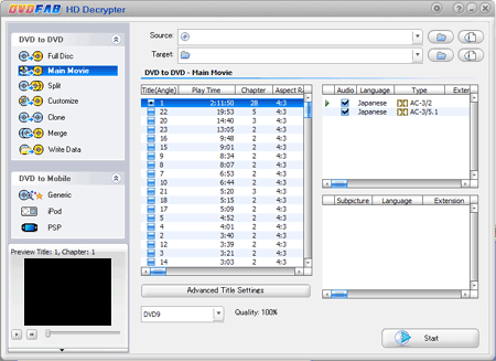 DVDFab HD Decrypter:Main Movieにいこう。