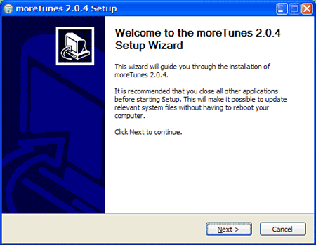 moreTunes_Setup2_0_5.exeを実行する