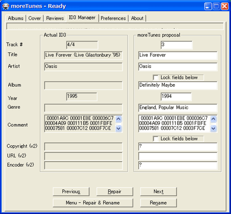 moretunesの「ID3 Manager」タブをクリック。