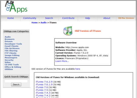 旧バージョンのiTunesを全てアーカイブしているサイト。