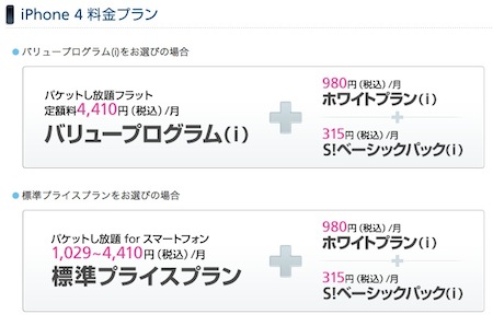 iPhone 4 料金プラン