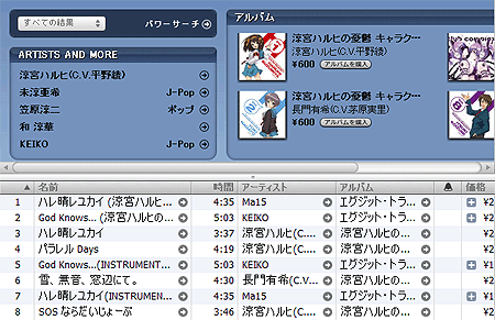 涼宮ハルヒの憂鬱の楽曲がiTunes Storeで購入できる。