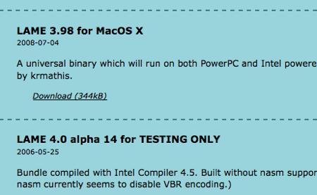 LAME MacOS X版をダウンロード